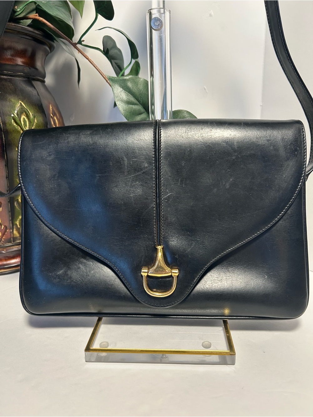 Vintage Gucci Black Leather Horsebit Shoulder Bag | Rare Minimalist Quiet Luxury